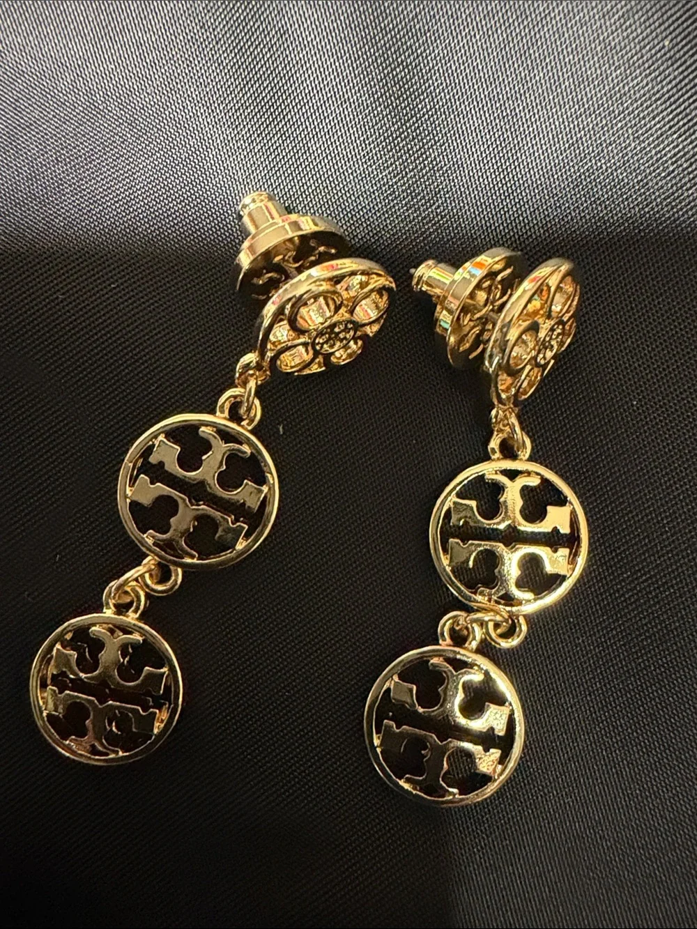Tory Burch Gold-Tone Triple Logo Drop Earrings